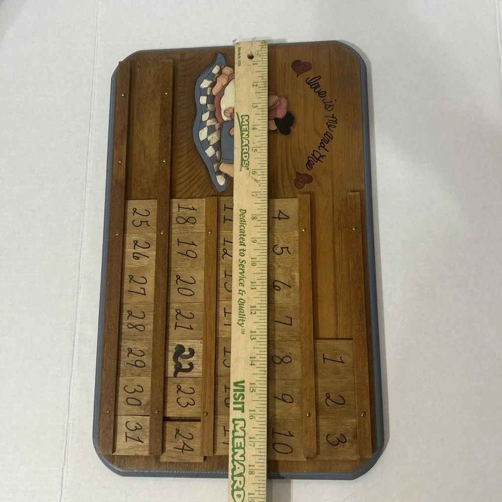 Vintage homemade wooden calendar interchangeable entres for each month Hearts